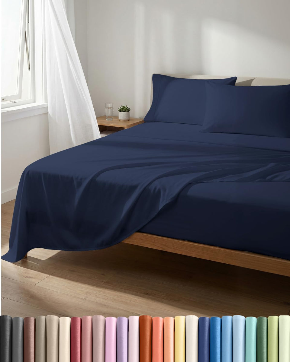 CGK Unlimited lightweight queen flat sheet in navy offers breathable comfort