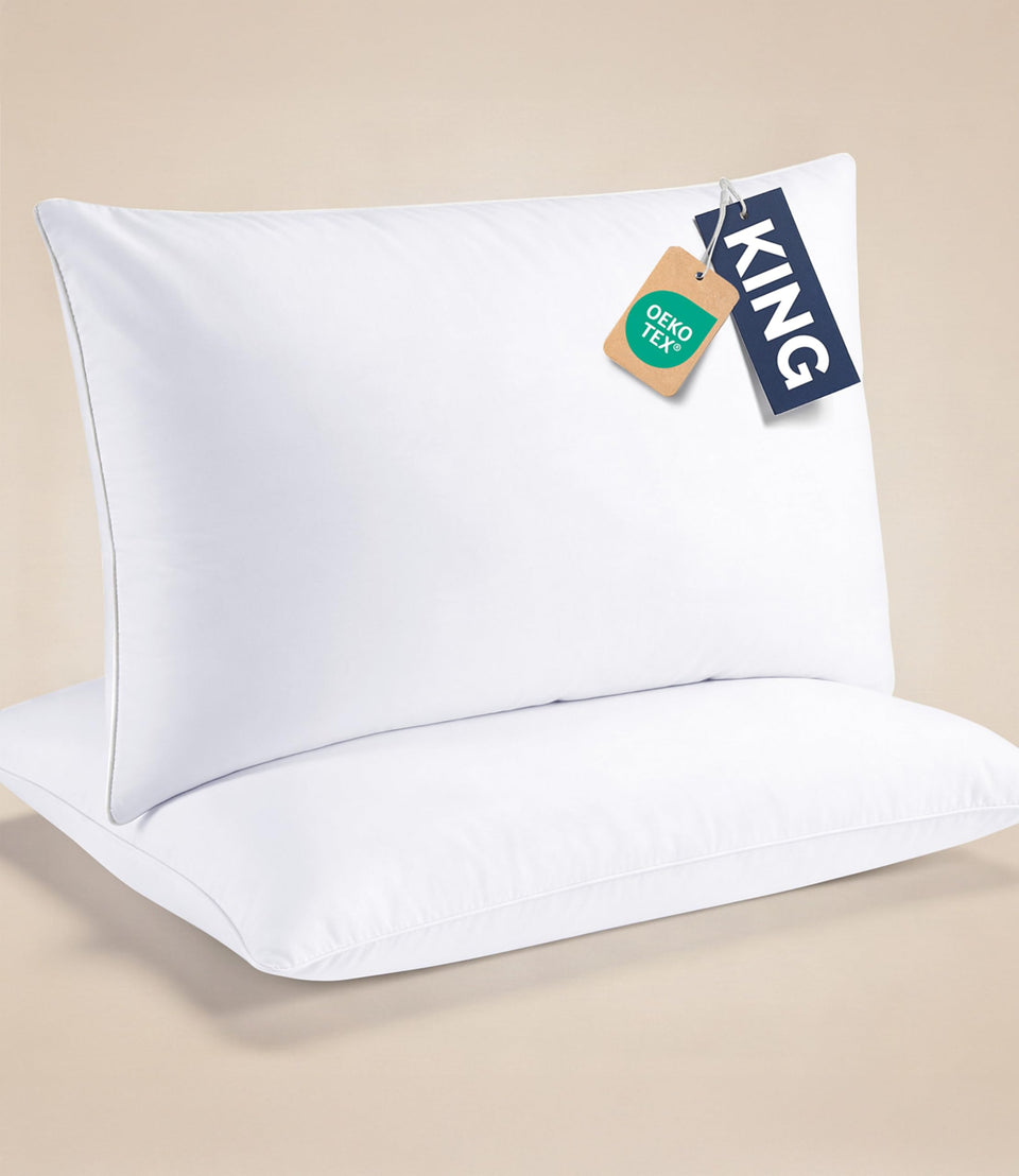 CGK Unlimited Linens ultra-thin king pillows 2-pack for gentle, low-loft support.