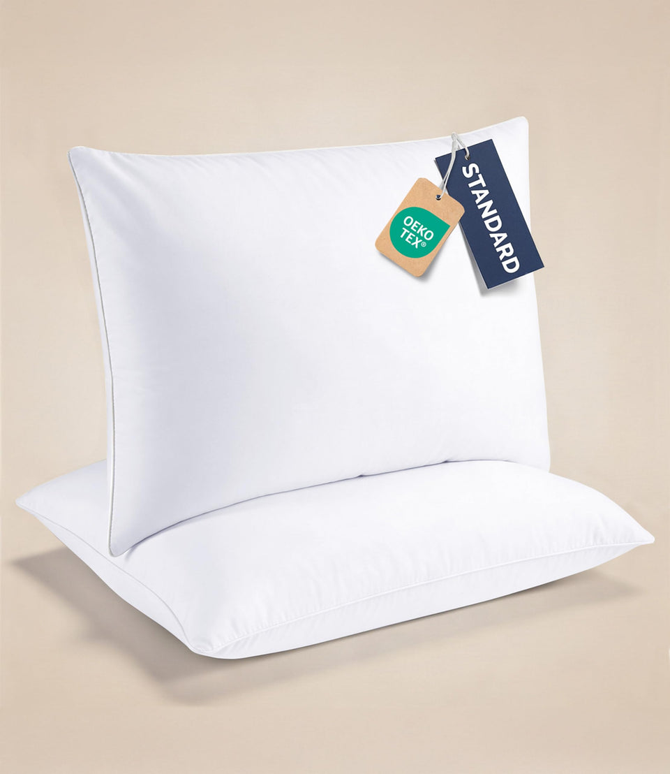 CGK Linens Ultra Thin Flat Pillow pack of 2 showing a lightweight, soft feel for nightly rest
