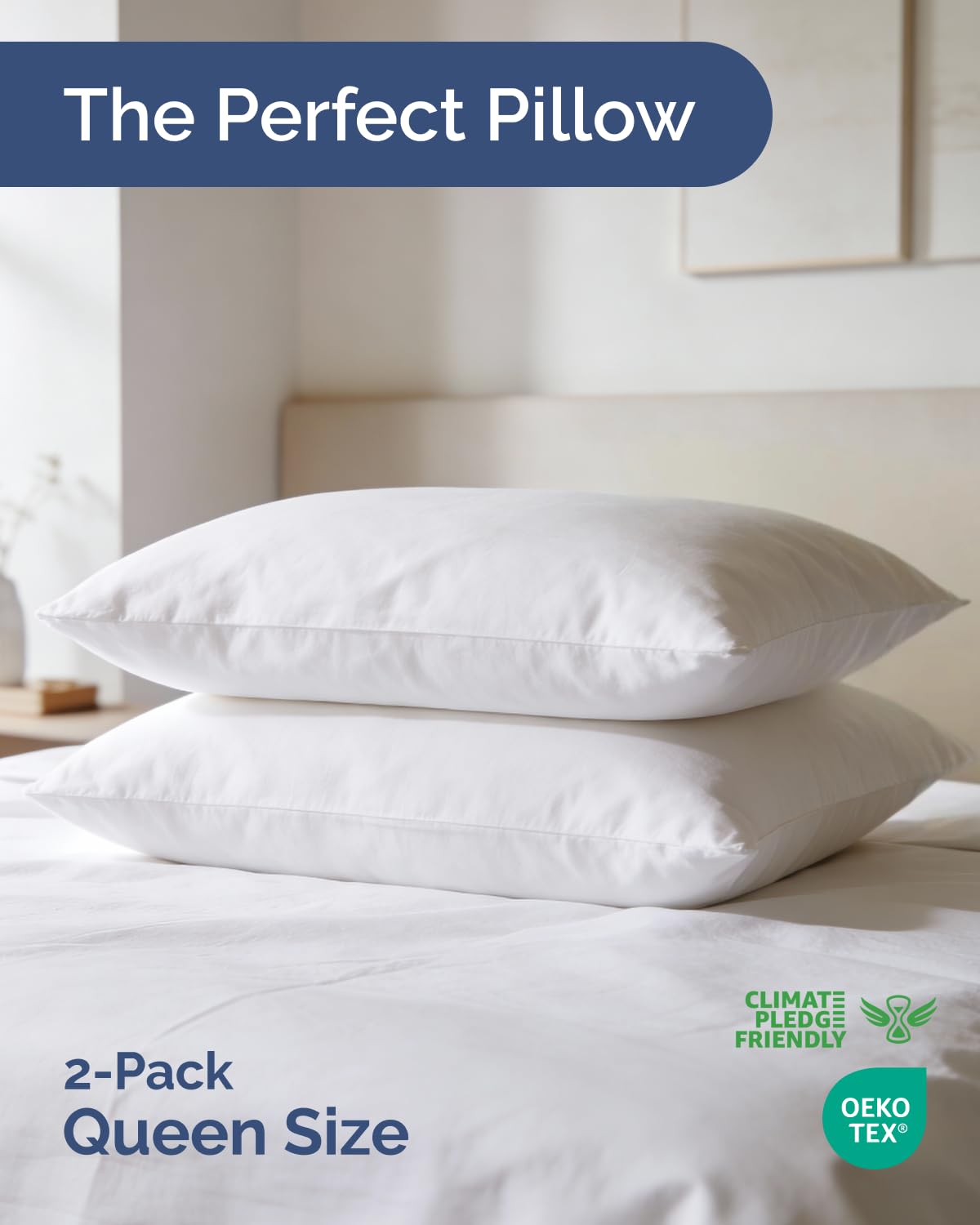 CGK Unlimited Linens Ultra-Thin Flat Pillow on bedside setup offering lightweight comfort.