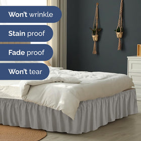 Machine washable CGK Unlimited bed skirt maintains color on queen bed
