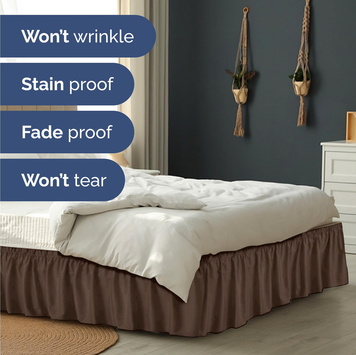 CGK Unlimited machine-washable bed skirt simplifies regular cleaning