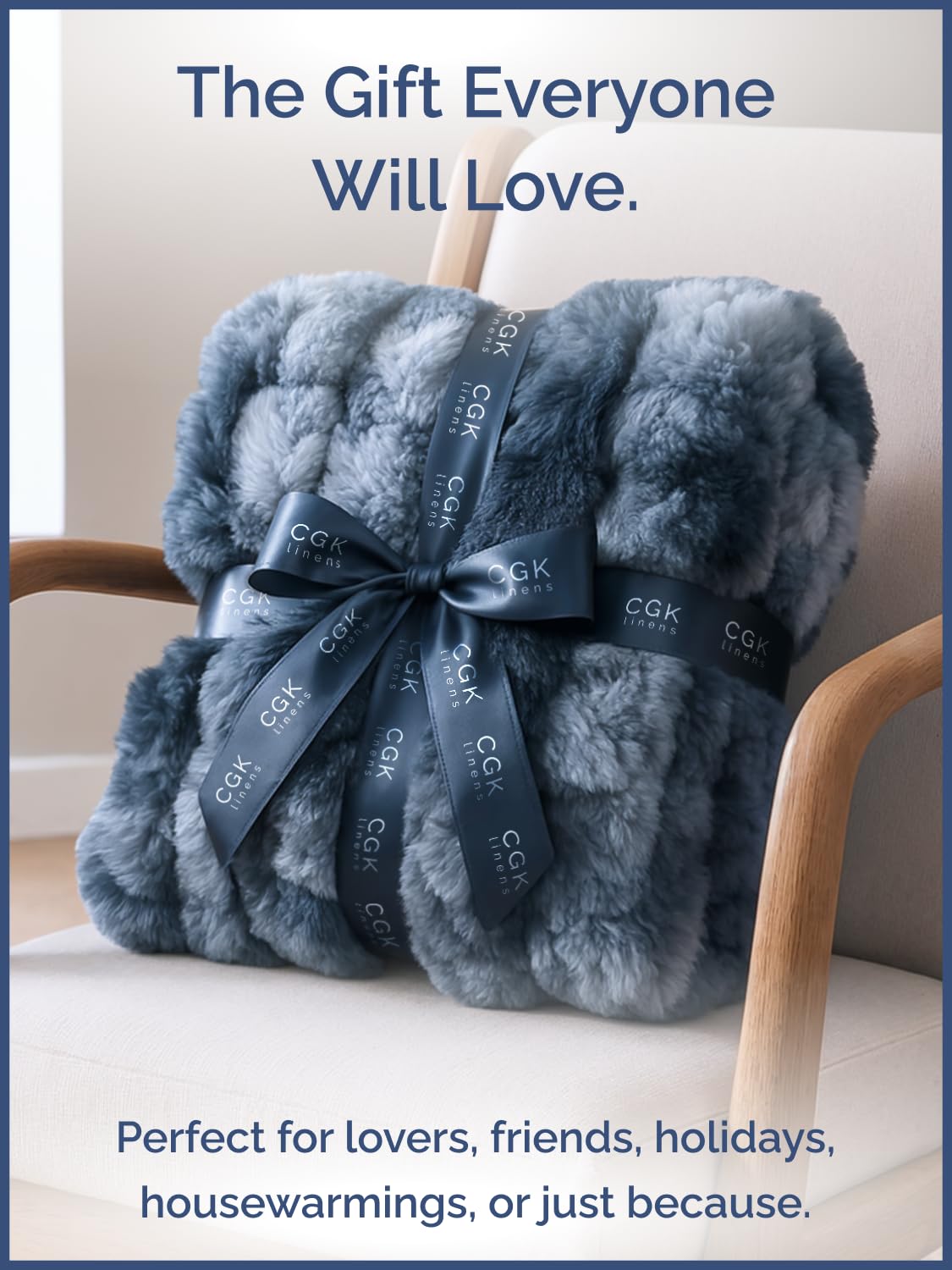CGK Unlimited machine-washable blue faux fur throw ready for everyday use