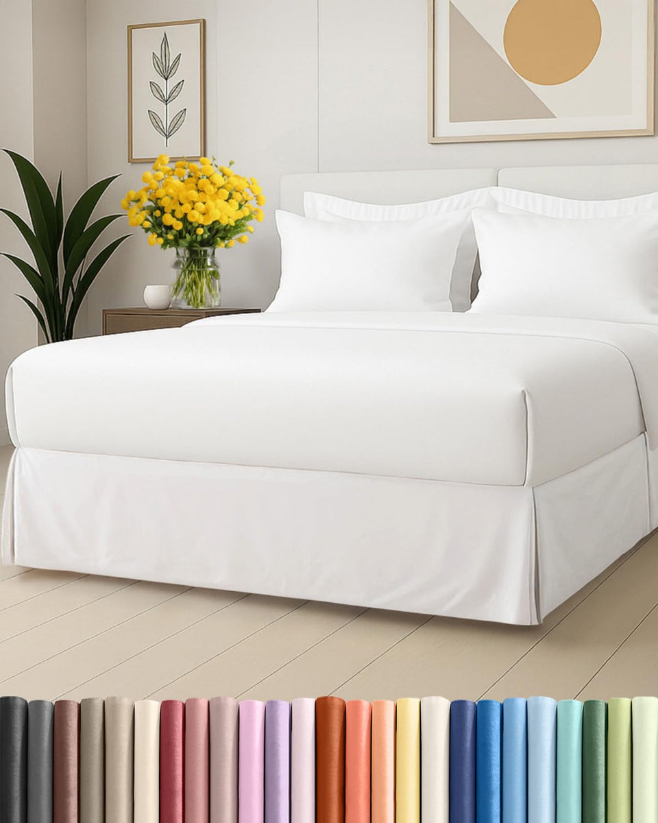 CGK Unlimited king size pleated bed skirt front view showing tailored drop and clean lines