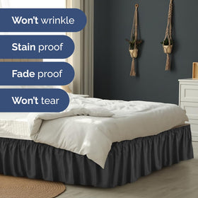 Pleated king-size bed skirt adds subtle texture and depth