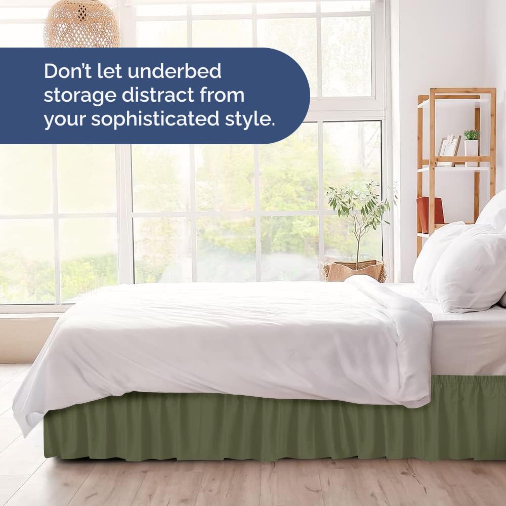 CGK Unlimited pleated bed skirt in sage green adds subtle depth