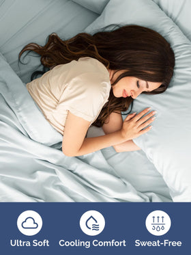 CGK Unlimited soft double-brushed ice blue sheet close-up for luxury feel