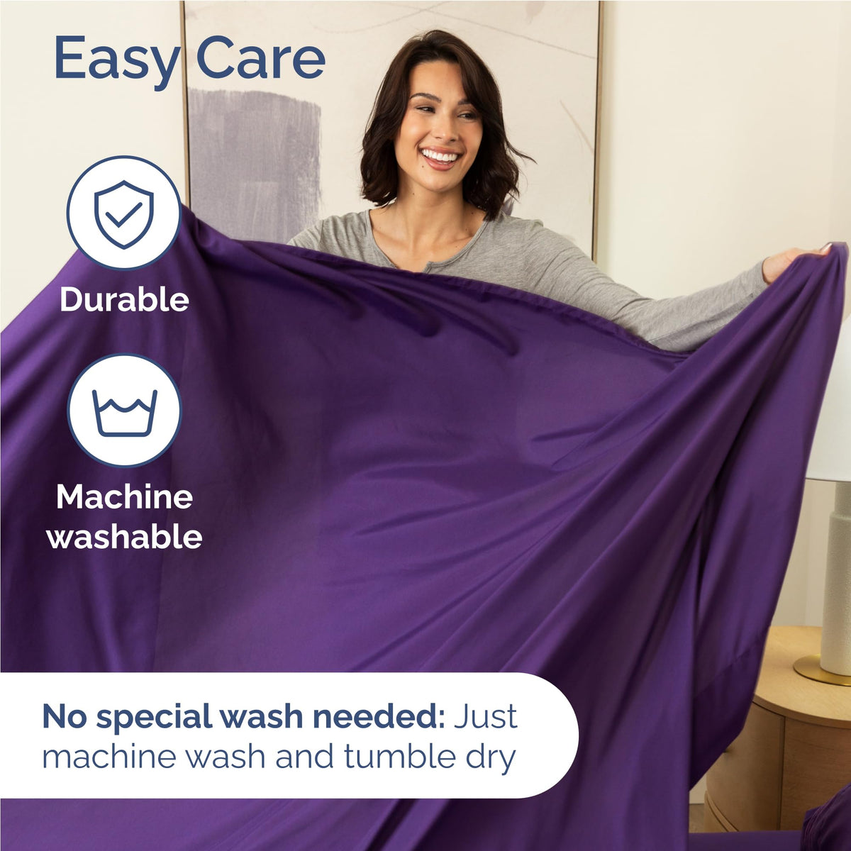 CGK Unlimited purple sheet set packaging, ready for gifting or self-purchase