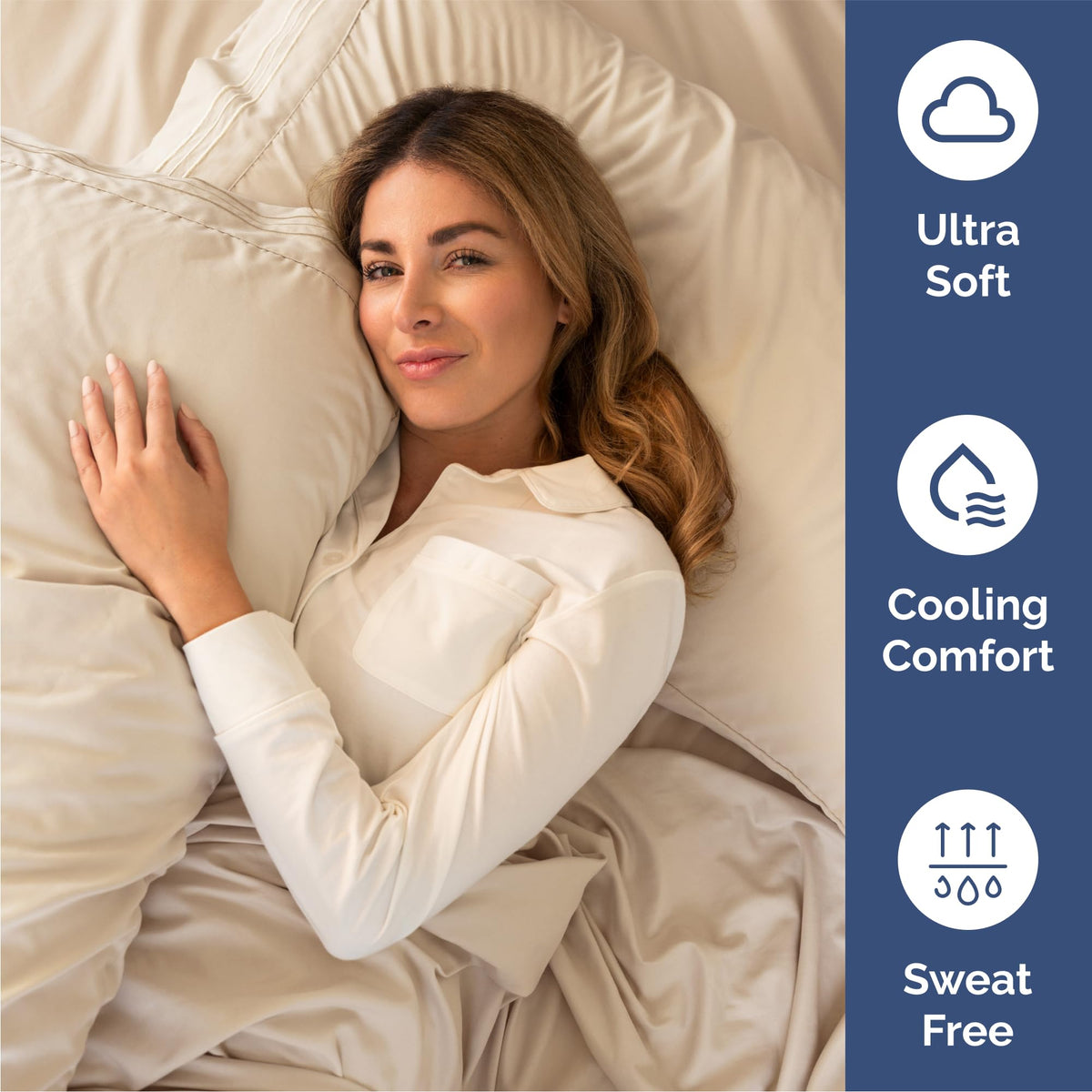 Close-up shows double-brushed microfiber texture and lightweight softness.