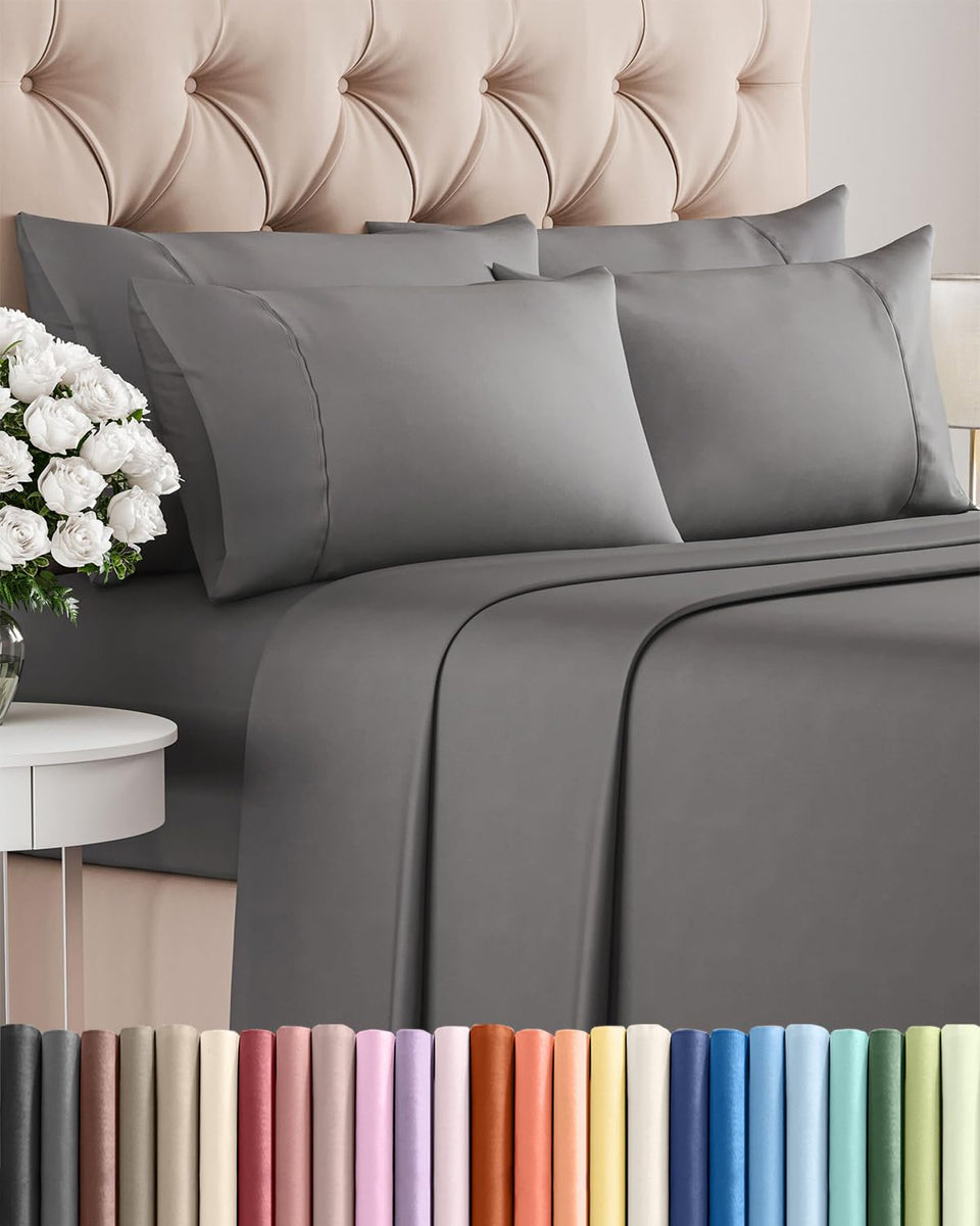 CGK Unlimited Queen 6-piece set with flat and fitted sheets for a hotel-like bed.