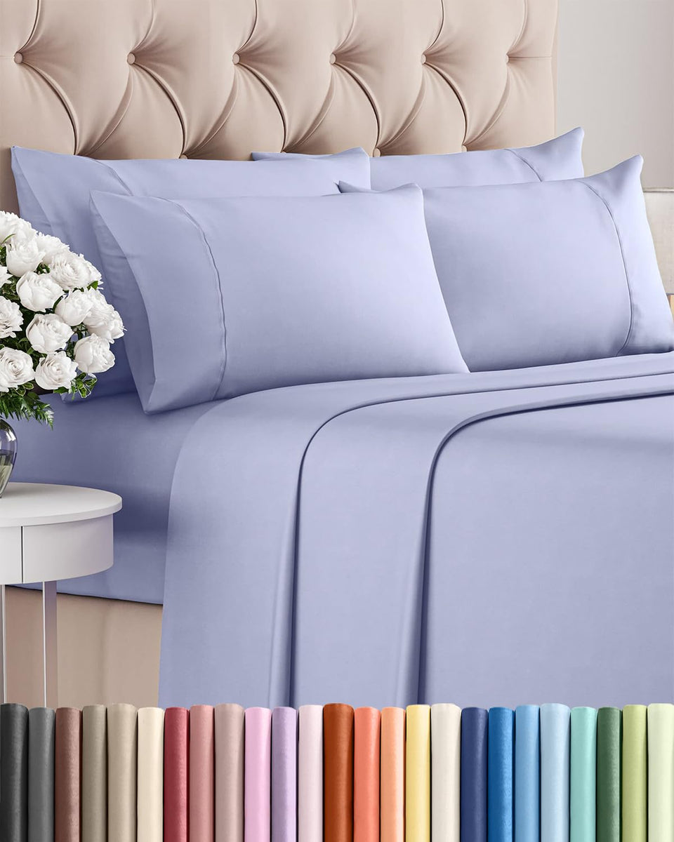 CGK Unlimited Queen 6-Piece Set flat sheet lavender for silky, cool nights.
