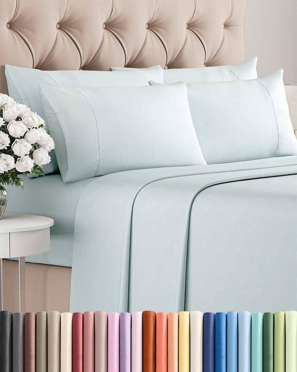 CGK Unlimited Queen flat sheet in ice blue shows silky softness and cooling comfort
