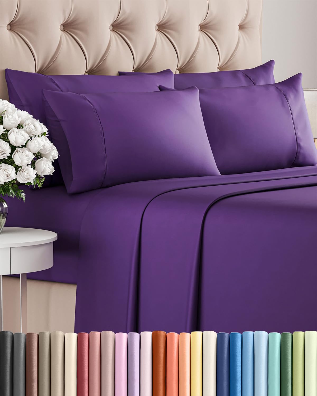 CGK Unlimited Queen 6 Piece Sheet Set on bed shows luxurious, breathable comfort.