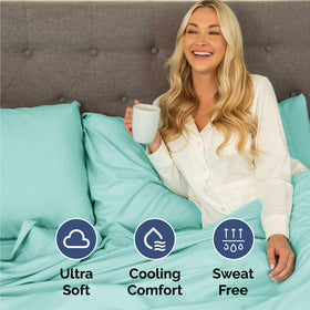 CGK Unlimited 4 pillowcases in spa blue complement the set for tidy pillows.