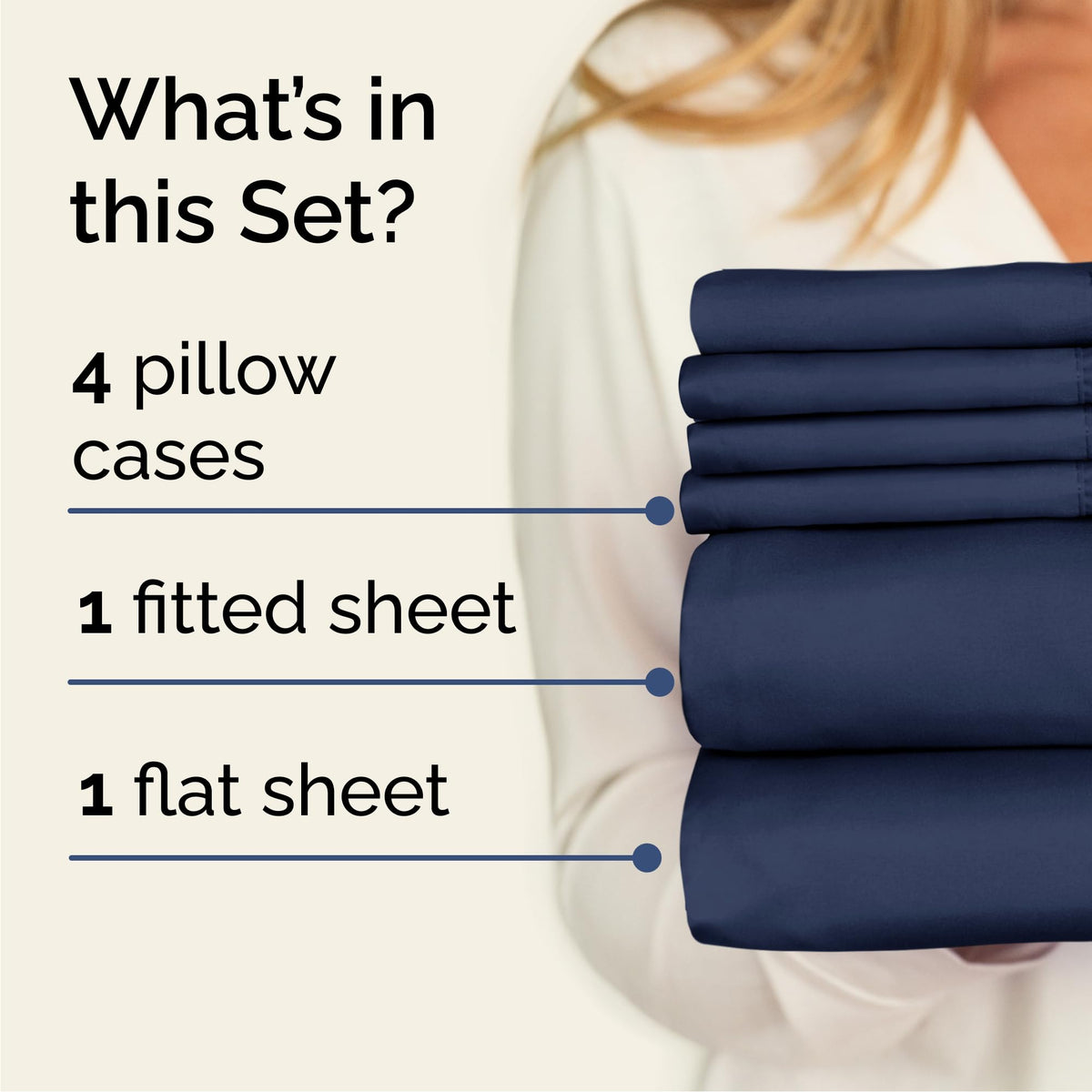 CGK Unlimited Queen fitted sheet in navy blue fits up to 16-inch mattresses securely.