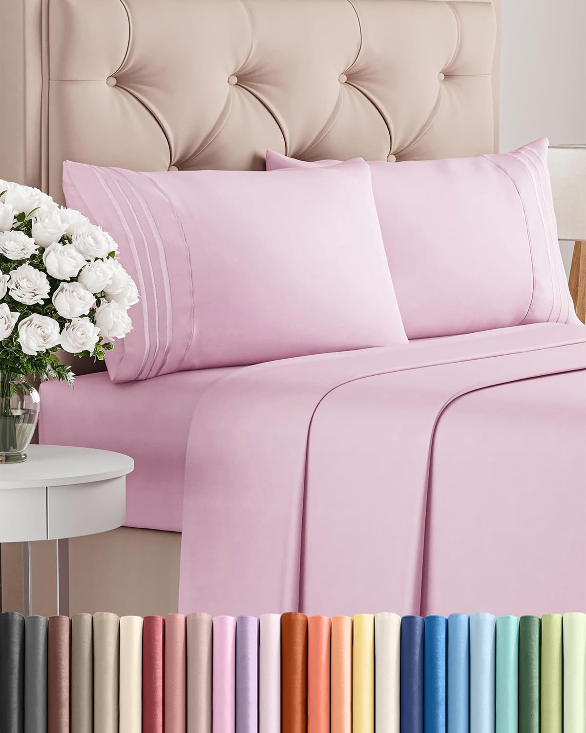 CGK Unlimited queen flat sheet in light pink offering breathable comfort.