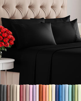 CGK Unlimited Queen flat sheet in black offers breathable comfort for cooler nights.