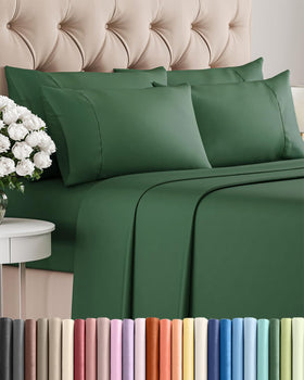 CGK Unlimited queen flat sheet in emerald offers breathable comfort for a cool night.
