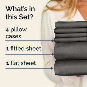 CGK Unlimited Queen fitted sheet in charcoal fits mattresses up to 16 inches.