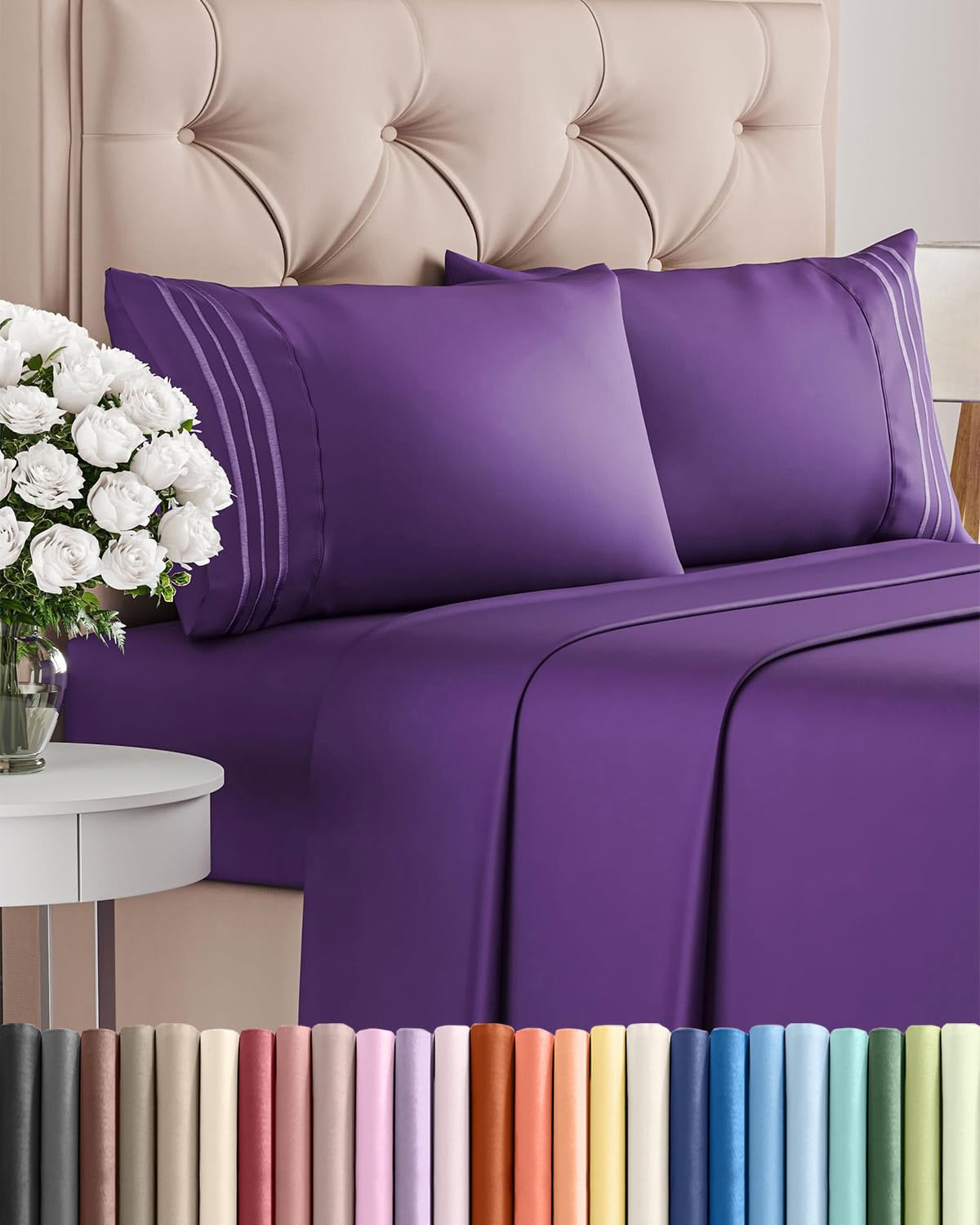 CGK Unlimited queen flat sheet close-up shows silky softness and generous sizing