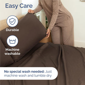 CGK Unlimited Queen Sheet Set wrinkle-free finish suggests low maintenance bedding.