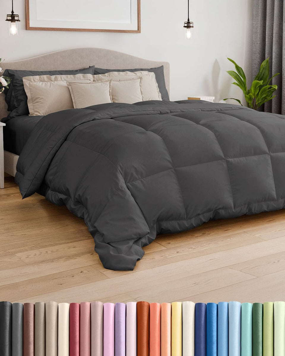 CGK Unlimited queen size dark gray comforter on bed showcasing plush warmth