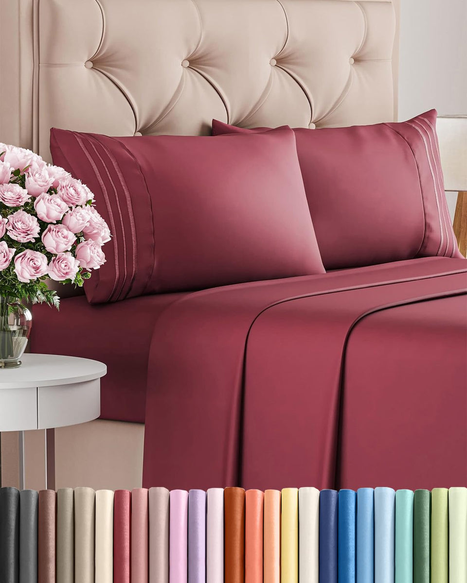 CGK Unlimited queen size sheet set flat view showing generous dimensions for easy bed setup.