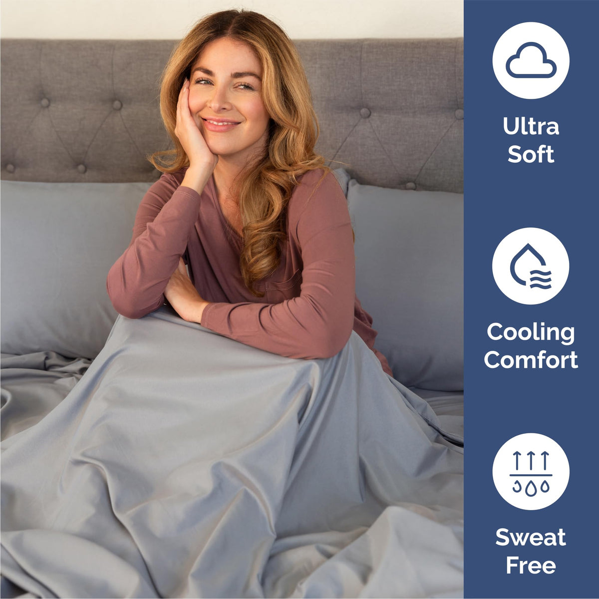 CGK Unlimited queen size sheet set steel blue deep pockets secure fit