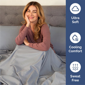 CGK Unlimited queen size sheet set steel blue deep pockets secure fit