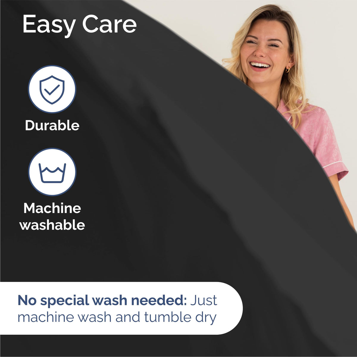 CGK Unlimited Queen wrinkle-free black sheets for easy care and smooth appearance.