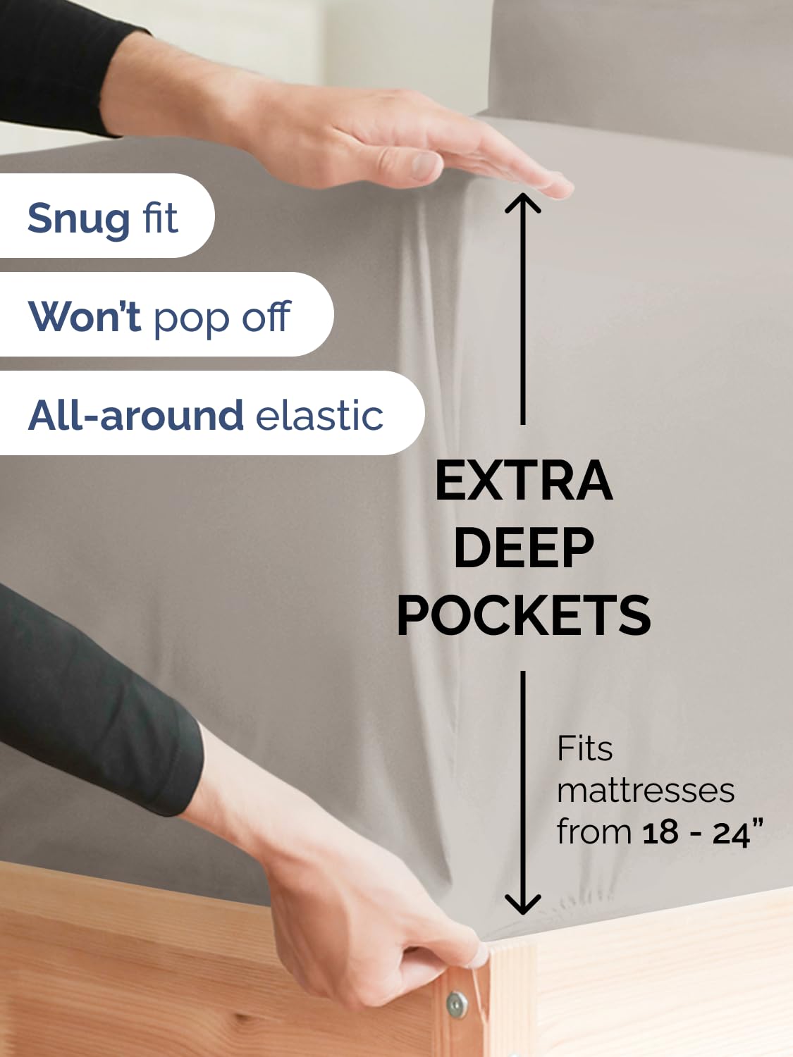 CGK Unlimited pillowcases with secure enclosure to stay in place on thick mattresses.