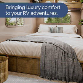 CGK Unlimited white bedding creates a fresh, hotel-like look in a motorhome interior
