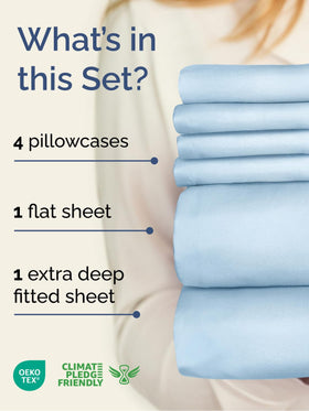 CGK Unlimited six-piece king sheet set includes four pillowcases with secure closures.