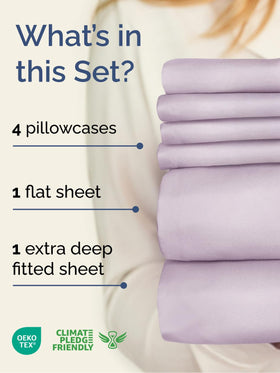 CGK Unlimited six-piece set pillowcases shown with ample size and secure closures