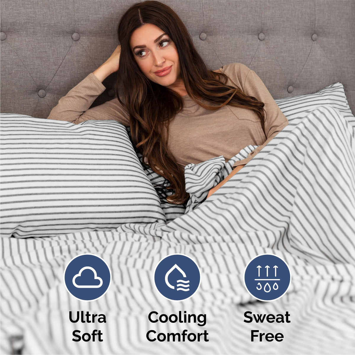 Soft brushed microfiber texture close-up suggests luxurious comfort.