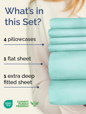 CGK Unlimited Spa Blue extra-deep king fitted sheet showing full-coverage elastic.