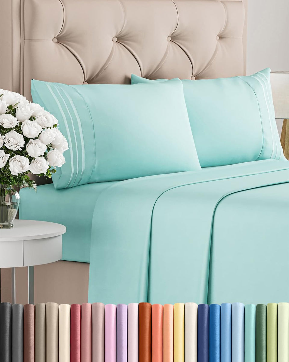 CGK Unlimited spa blue flat sheet 96x81 with breathable, cooling comfort for any bed.