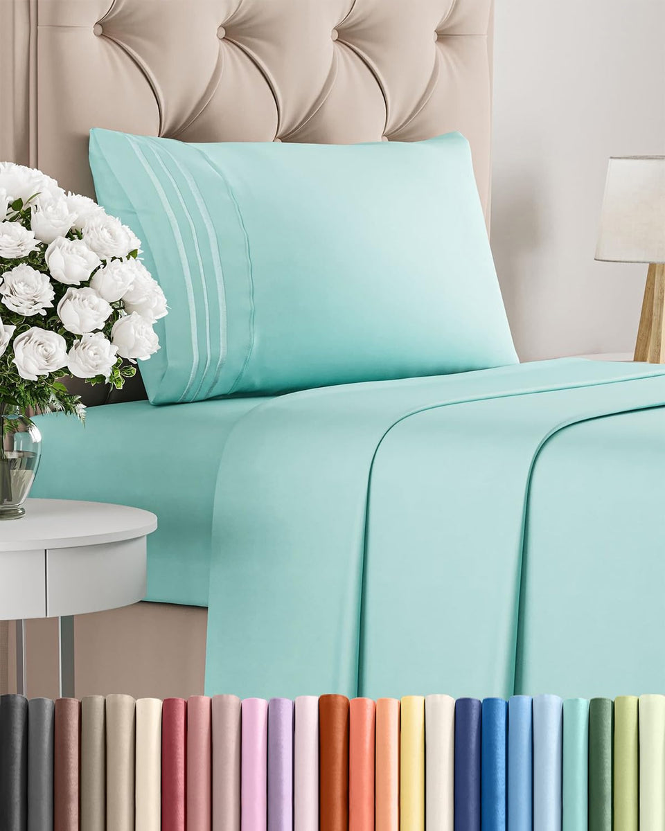CGK Unlimited spa blue flat sheet close-up showing silky softness and breathability