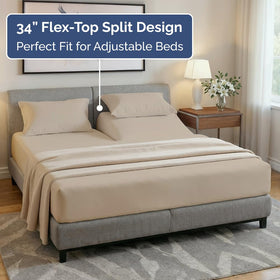 CGK Unlimited split head king sheet on mattress highlights tailored fit and breathability.