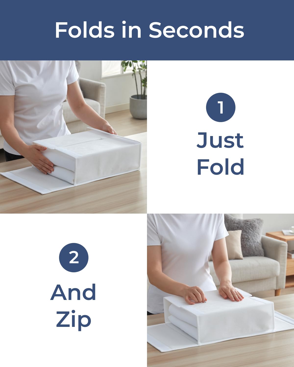 CGK Unlimited stackable design saves closet space for tidy bedding storage.