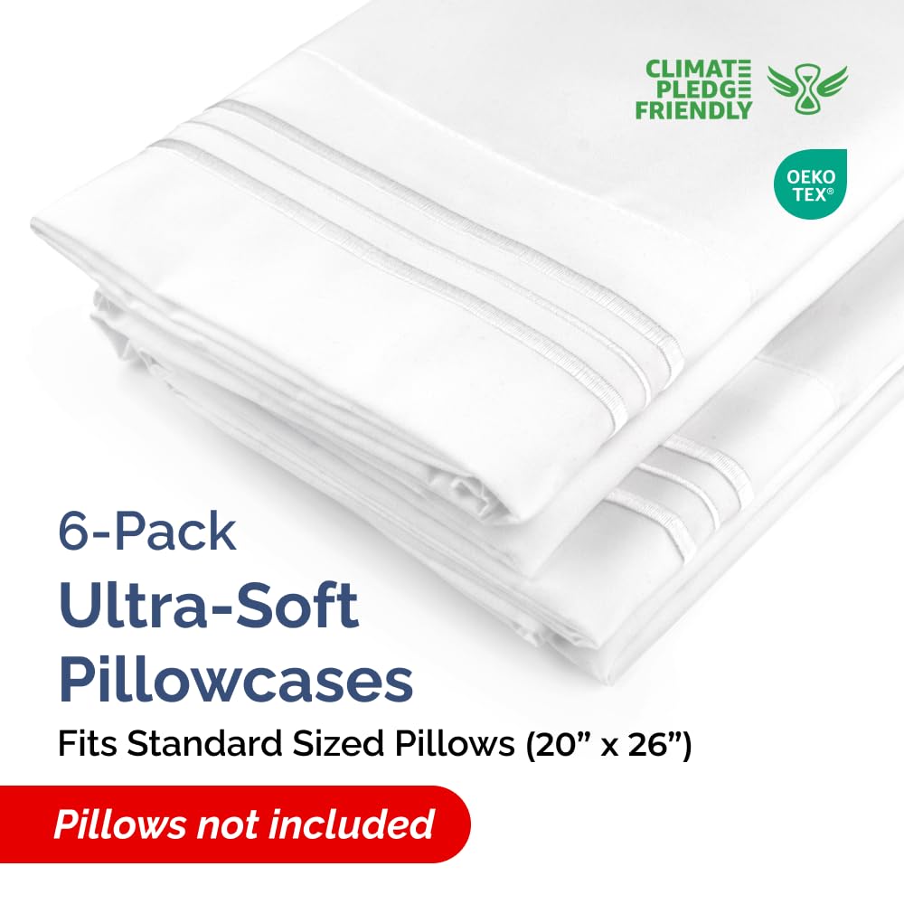 CGK Unlimited Standard Pillow Cases six-pack folded stack highlights plush microfiber texture