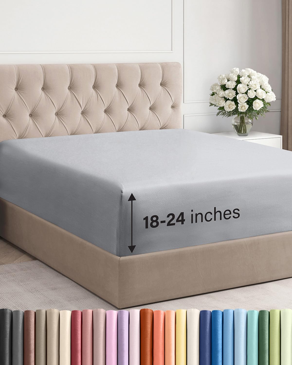 CGK Unlimited steel blue Cal King fitted sheet close-up showing ultra-soft fabric