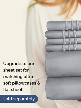 CGK Unlimited steel blue queen fitted sheet highlights durability.