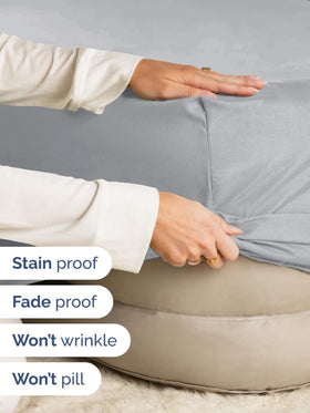 CGK Unlimited steel blue queen fitted sheet, elastic edge around the mattress for a snug fit.