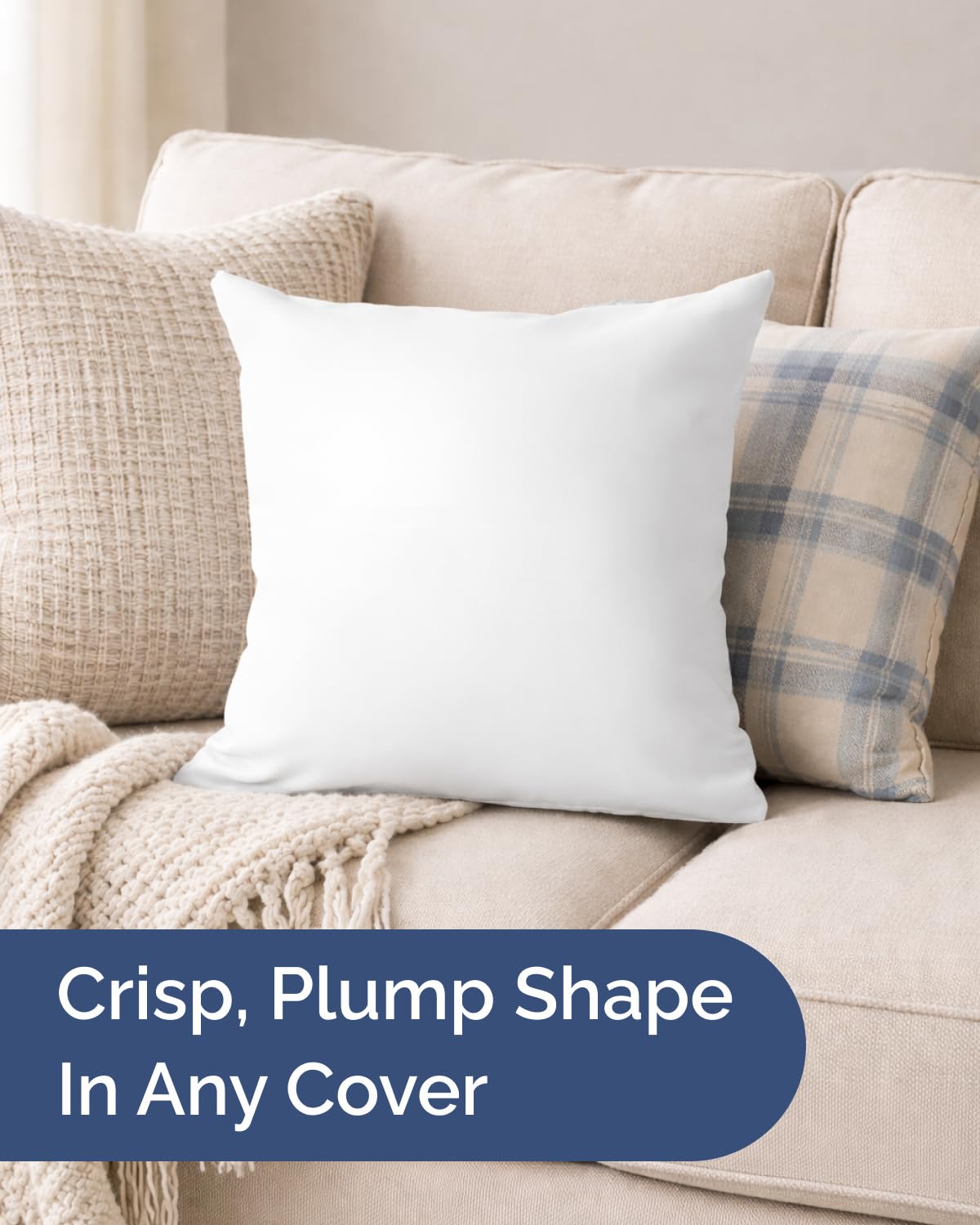 Machine-washable CGK Unlimited pillow inserts demonstrating easy care