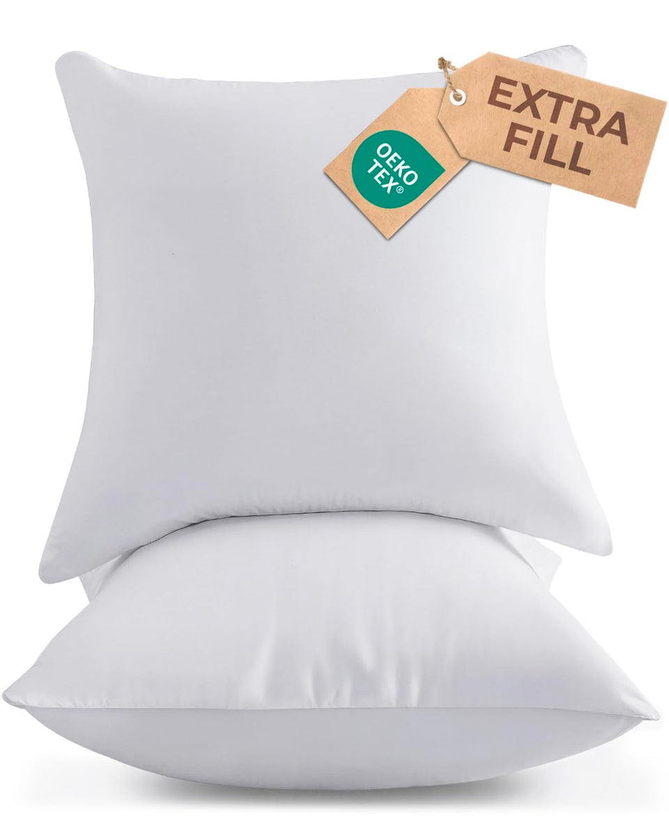 CGK Unlimited 20x20 pillow inserts with fuller loft for a polished living room look.