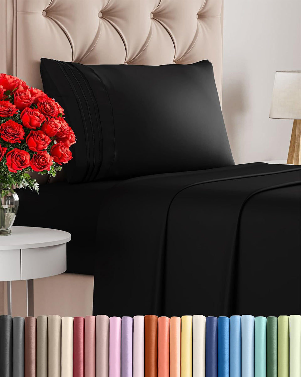 CGK Unlimited twin 3-piece sheet set in a bedroom, hotel-like comfort for nightly restful sleep.