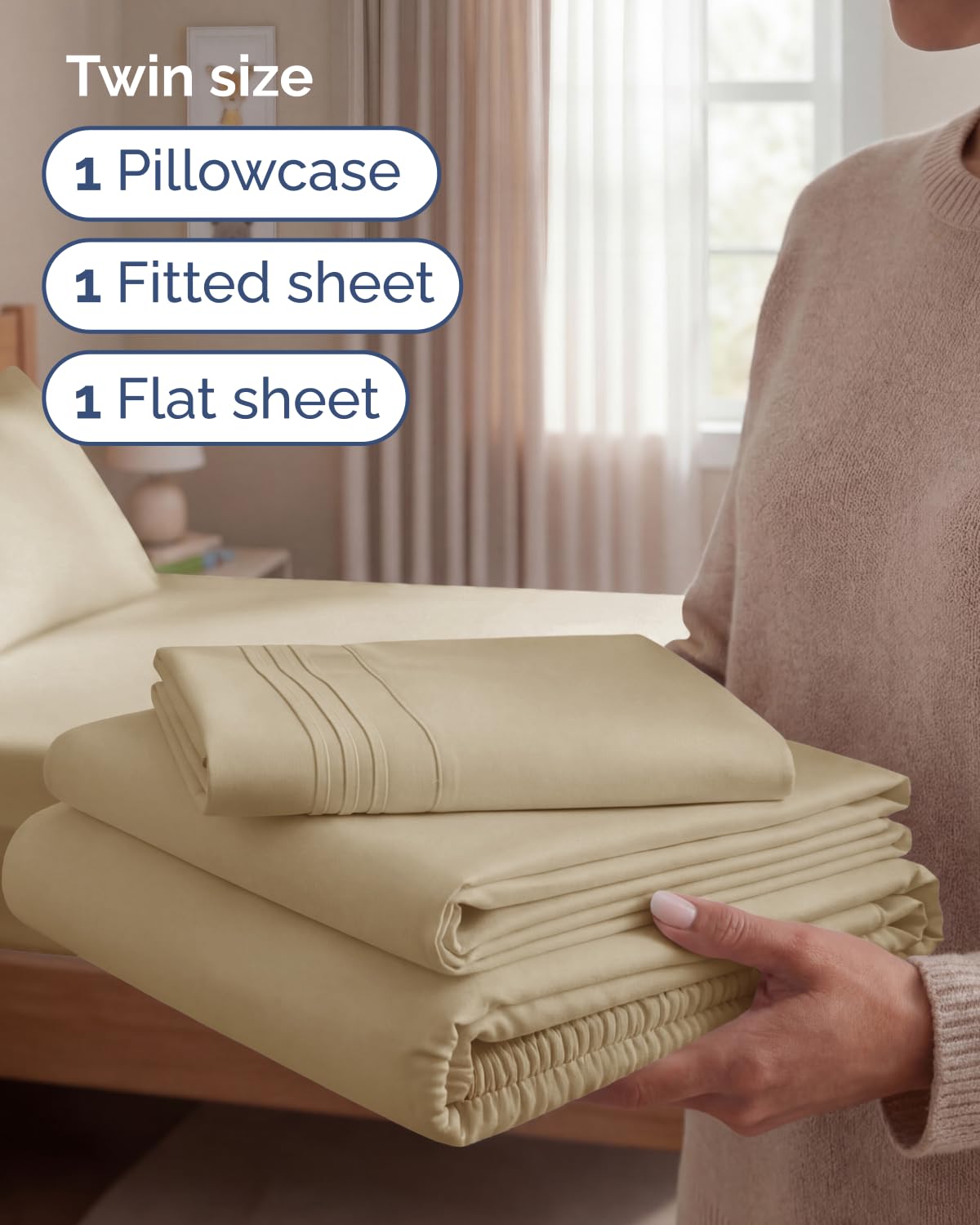 CGK Unlimited beige pillowcase delivers silky softness for restful nights.