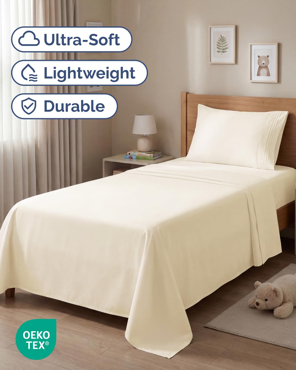 CGK Unlimited twin sheet set fitted sheet close-up highlights deep pockets for secure fit