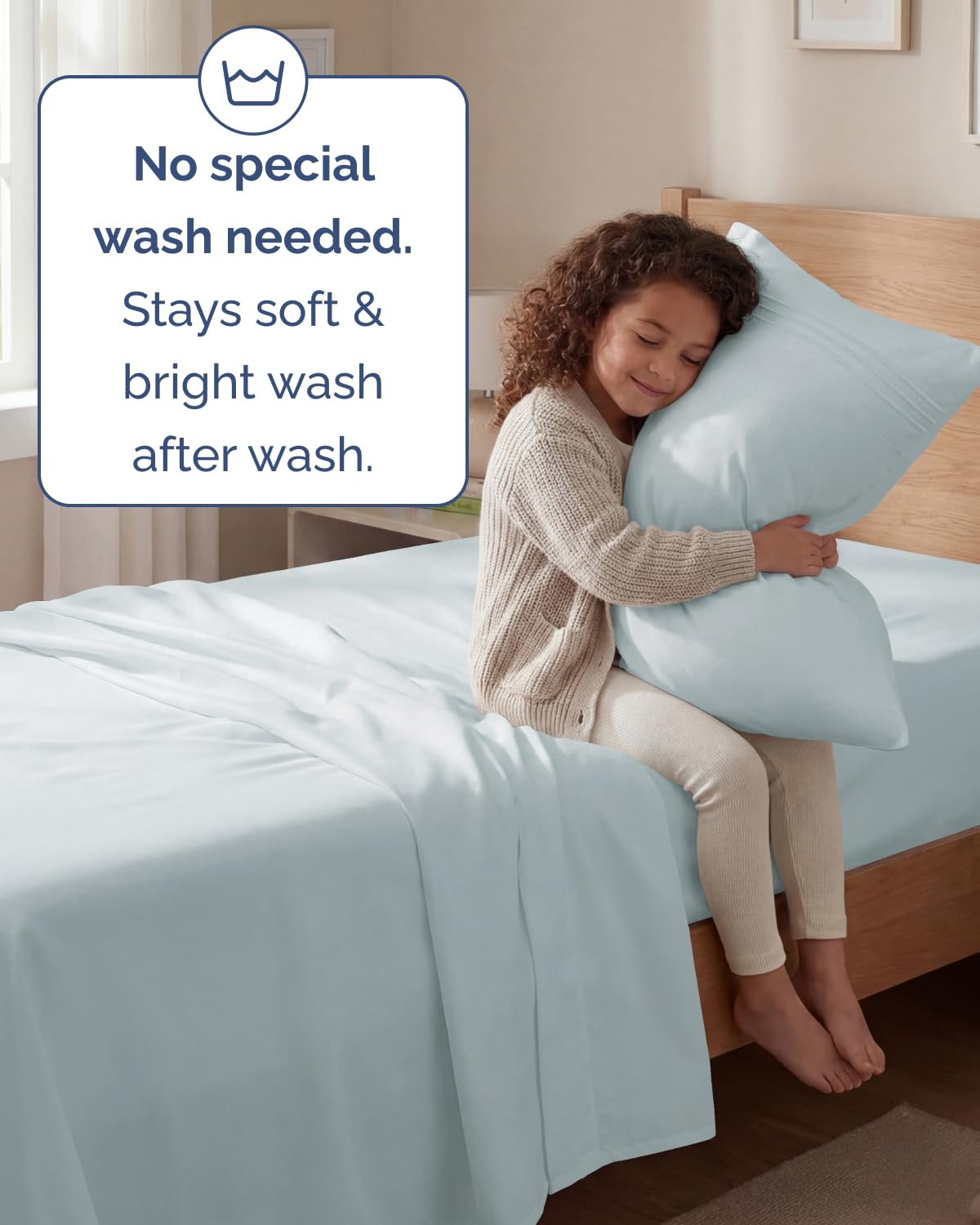  CGK Unlimited bed setup in ice blue to enhance bedroom aesthetics.
